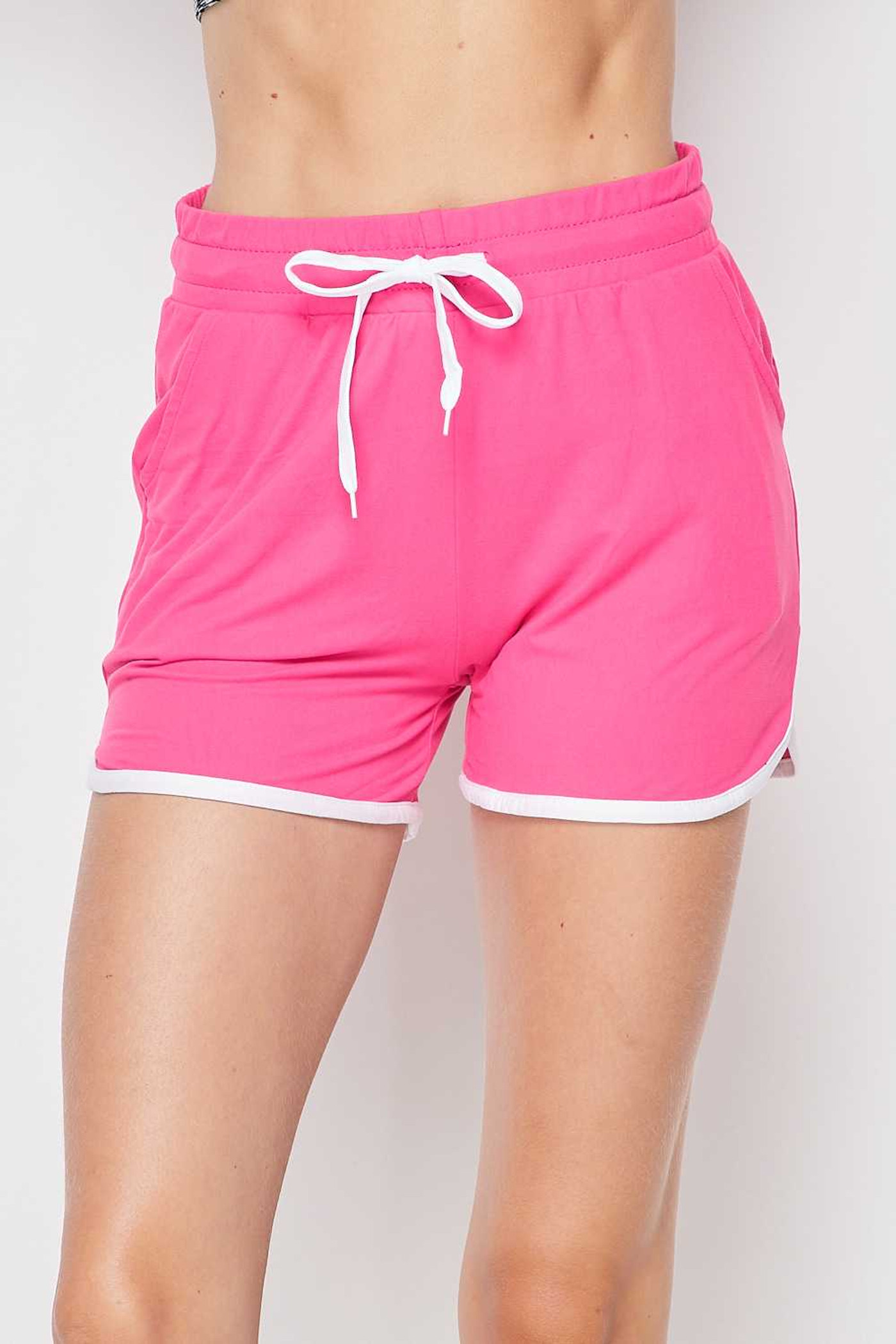 Front side image of Fuchsia Buttery Smooth Drawstring Waist Dolphin Shorts with Pockets