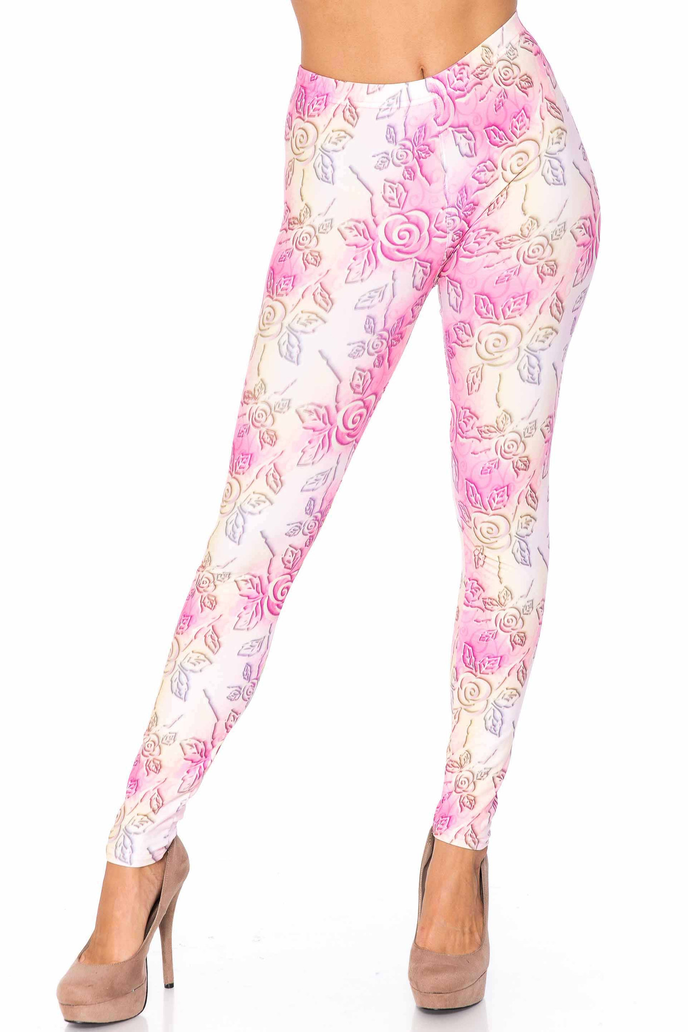 Creamy Soft 3D Pastel Ombre Rose Leggings - USA Fashion™