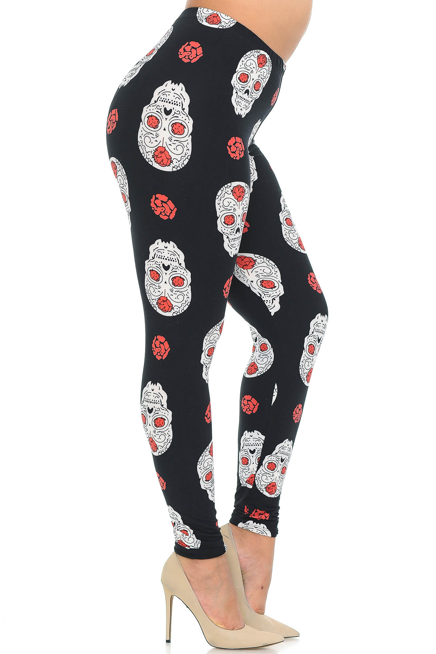 Buttery Smooth Rose and Skull Extra Plus Size Leggings - 3X-5X
