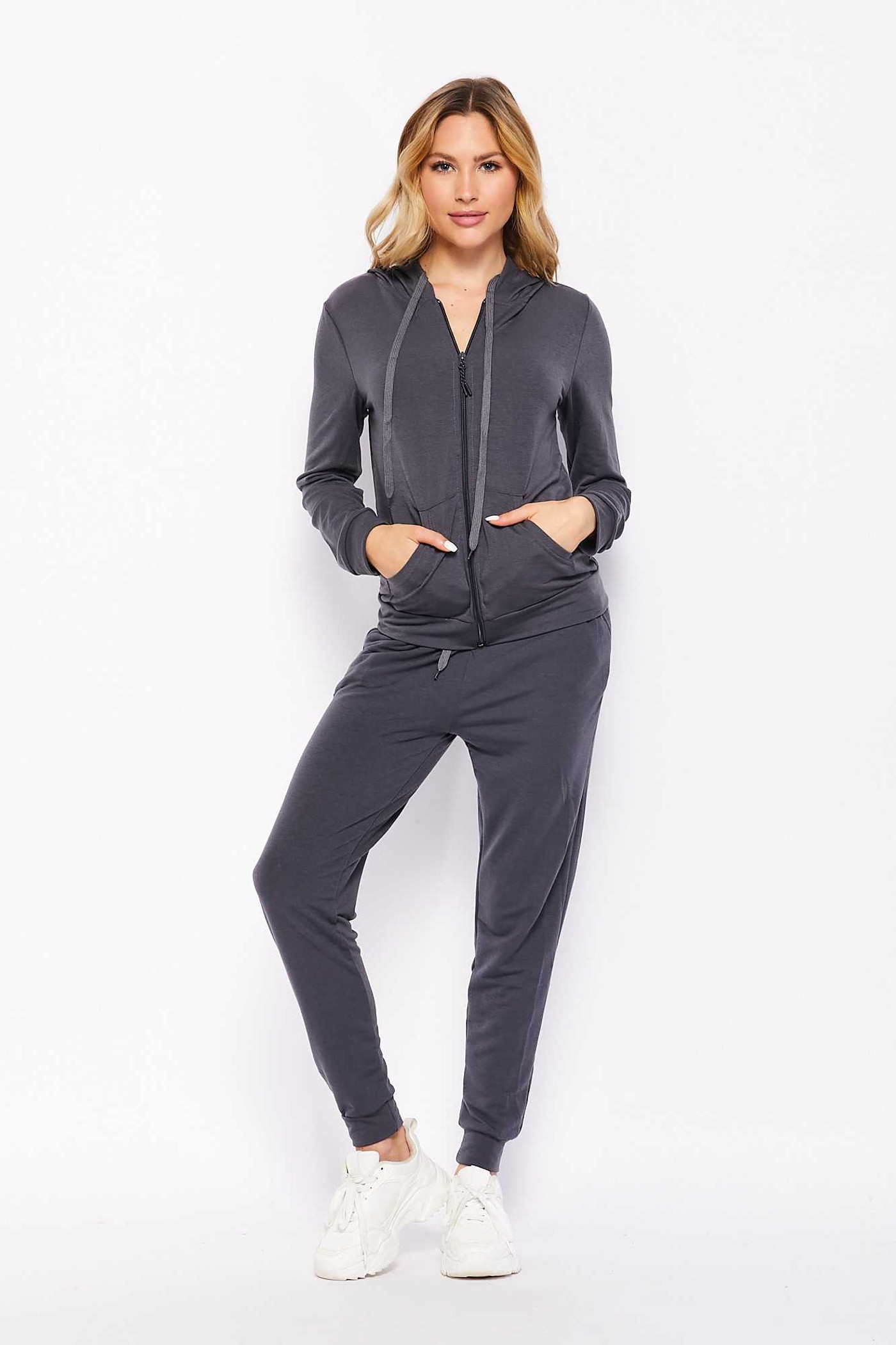 Charcoal Grey Sweat Hoodie Straight Leg Sweatpant Set