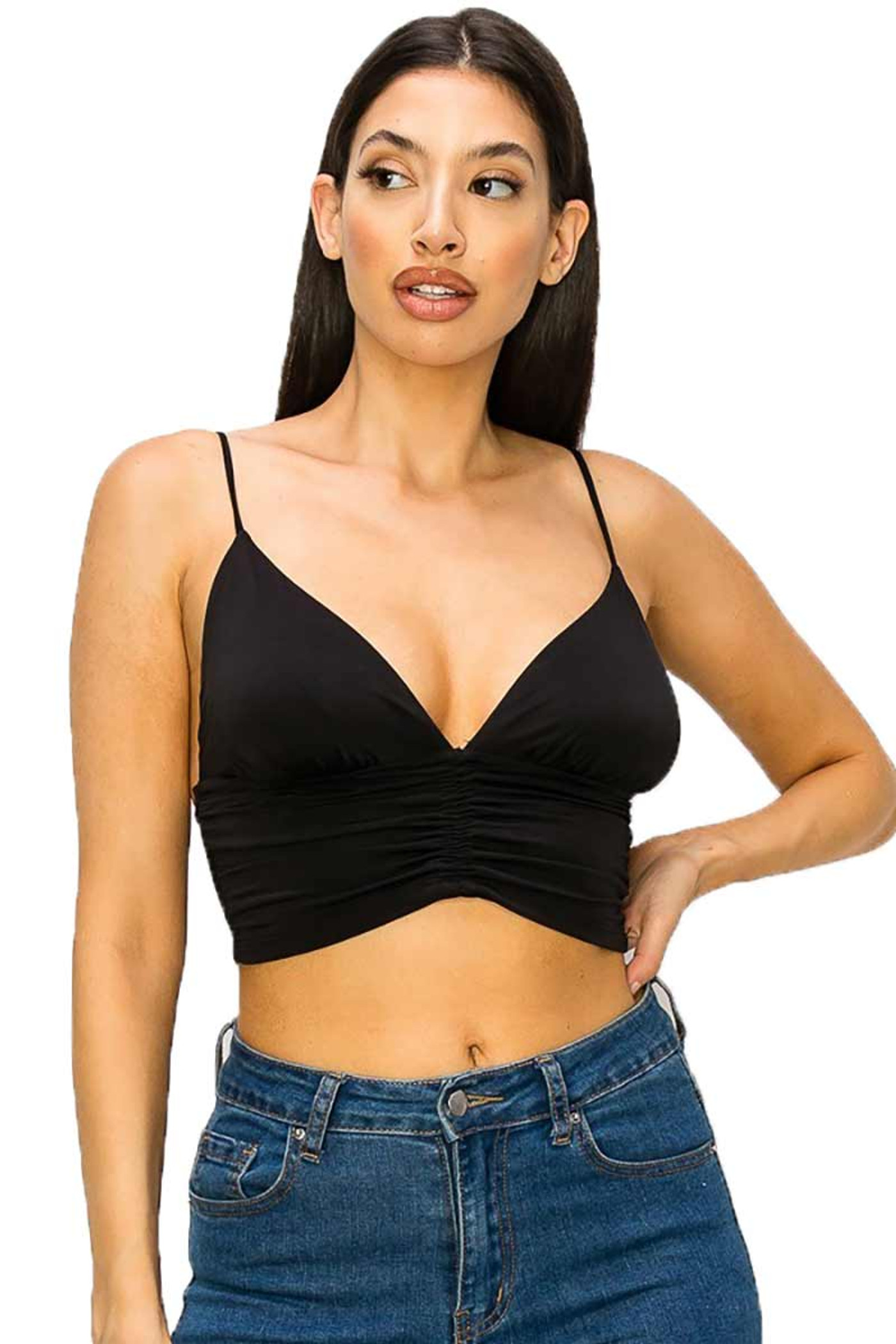 Solid Ruched Bralette Spaghetti Strap Top