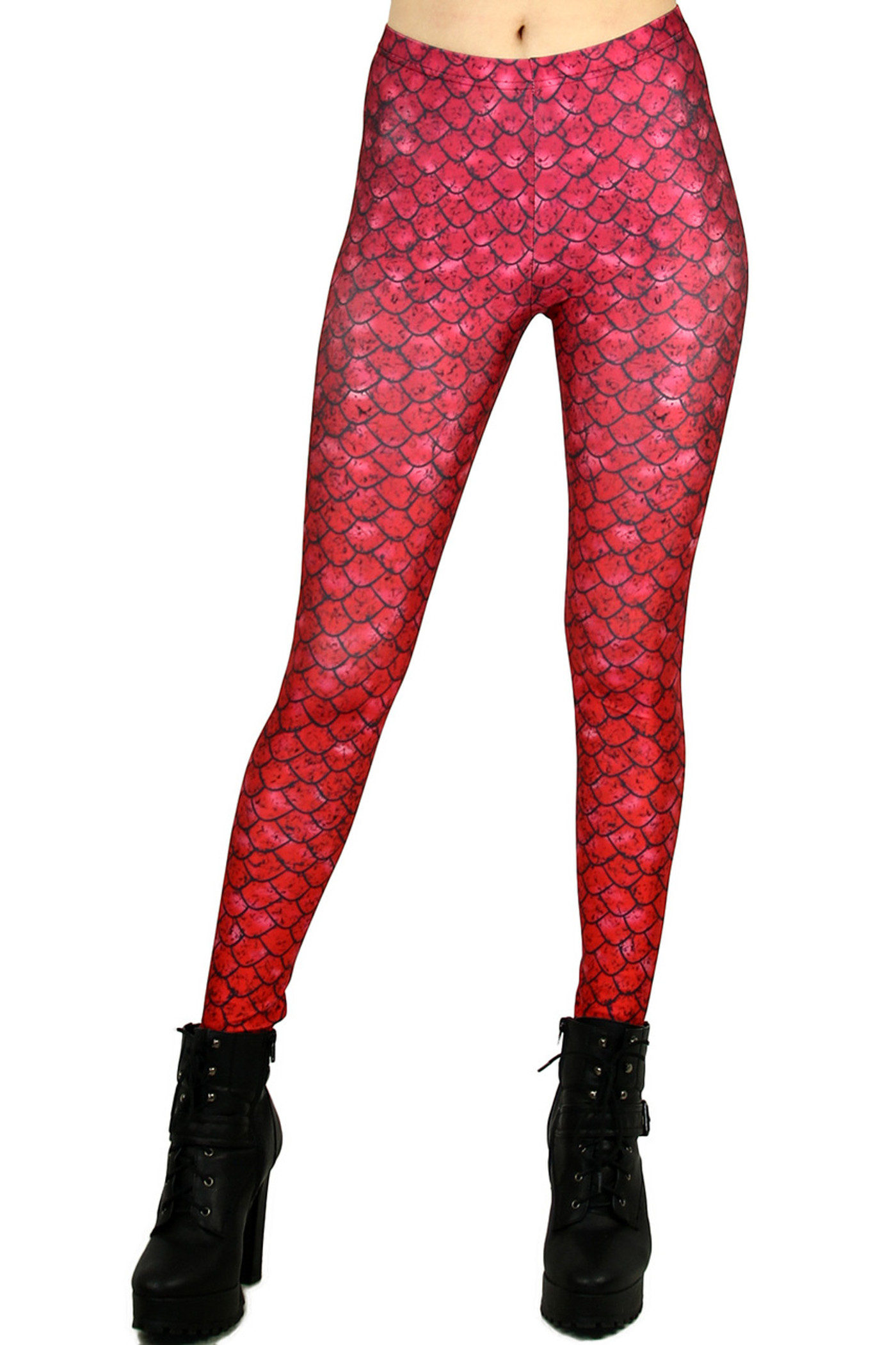 Red Ombre Mermaid Scale Leggings - Plus Size