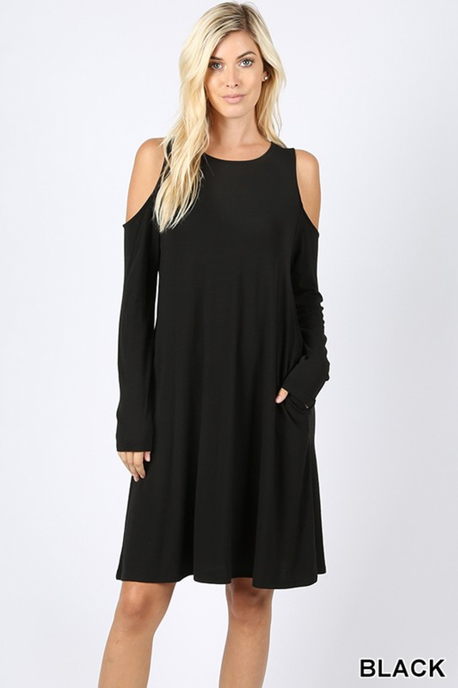 long sleeve cold shoulder dress