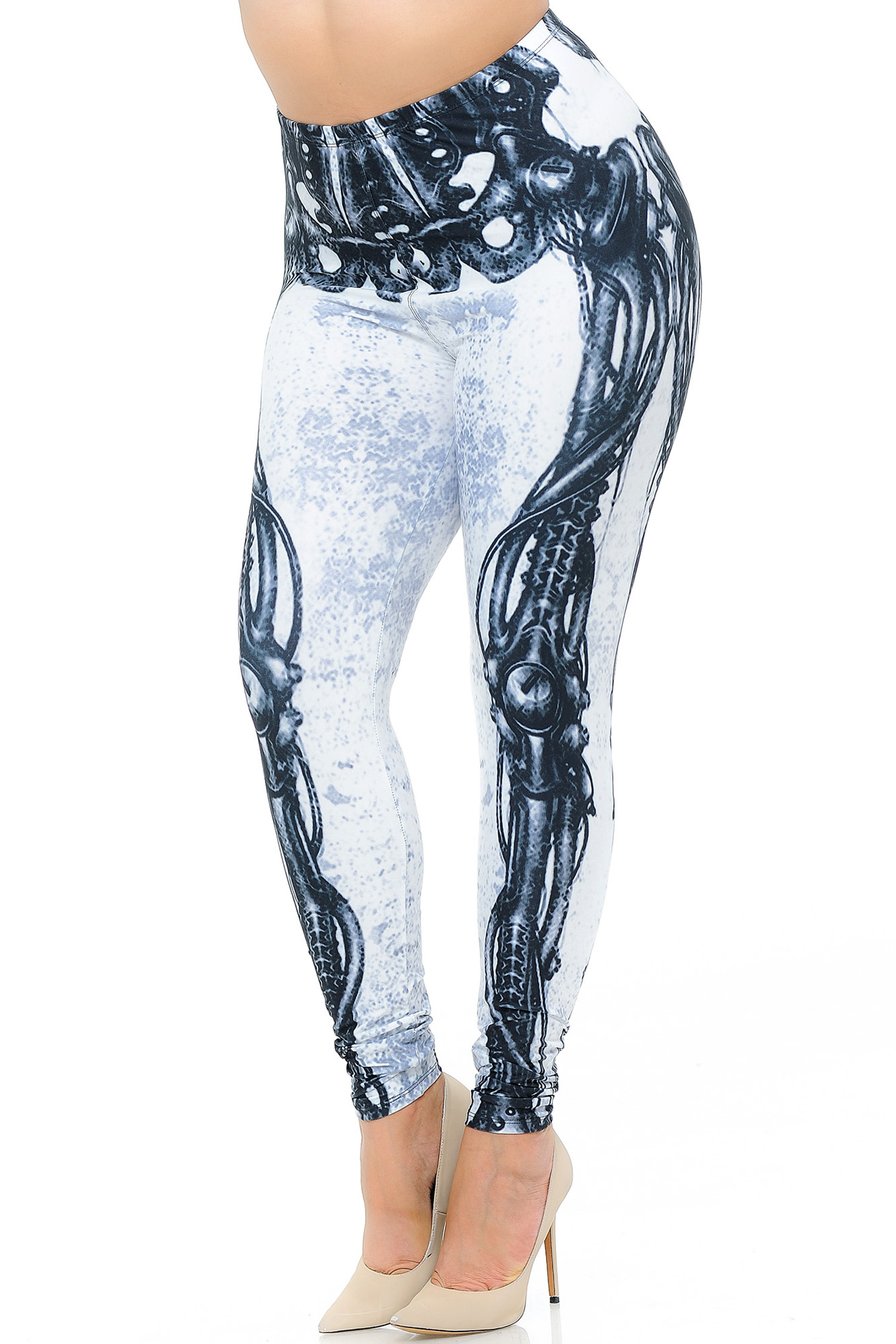 Creamy Soft White Bio Mechanical Skeleton Plus Size Leggings