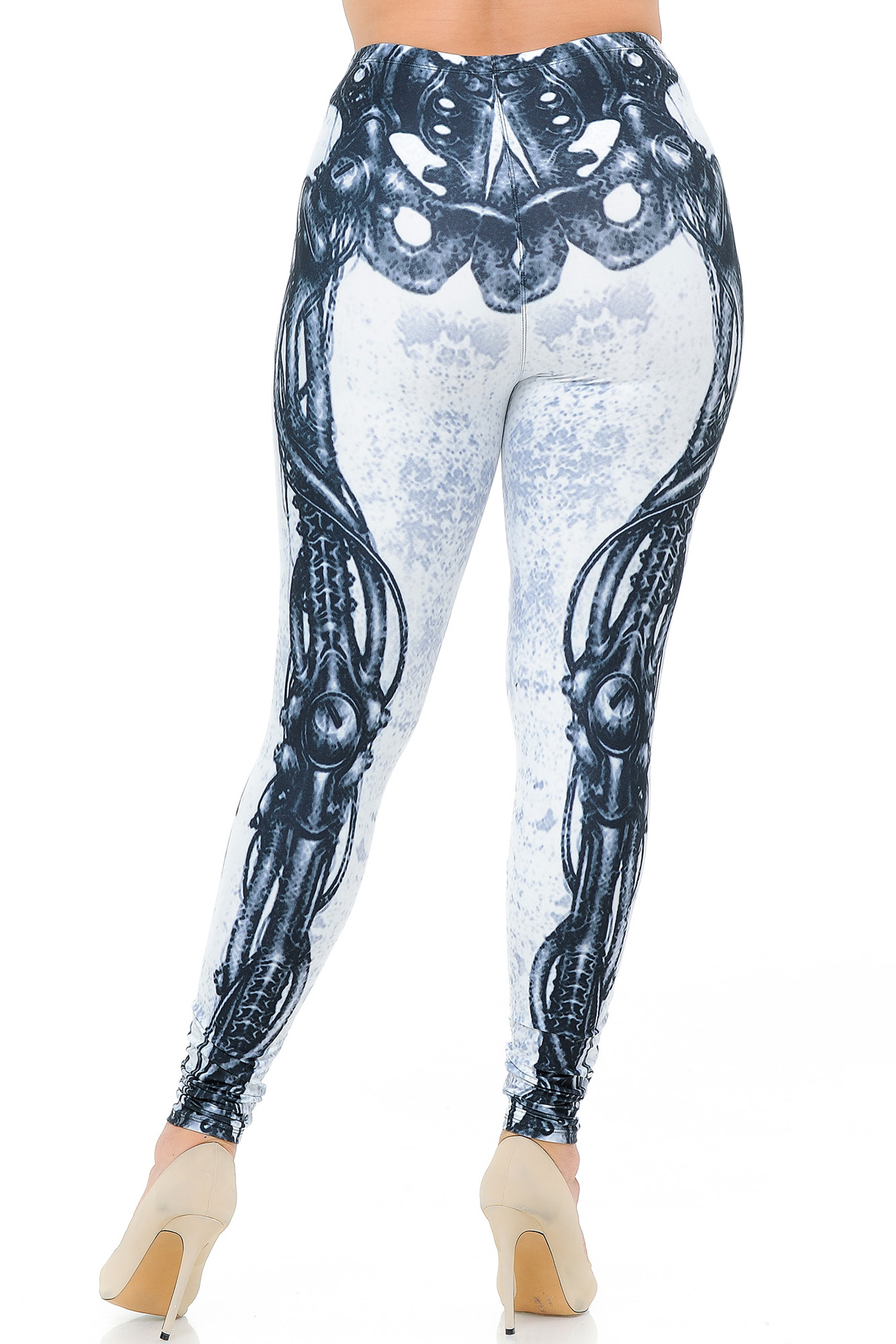 Creamy Soft White Bio Mechanical Skeleton Plus Size Leggings
