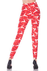 Brushed Ruby Red Leaping Reindeer Christmas Plus Size Leggings