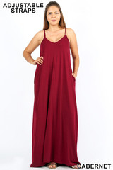 Adjustable V-Neck Rayon Plus Size Maxi Dress with Pockets - 51 Inch Length