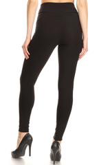 Black High Waisted Body Sculpting Treggings with Zipper Accents