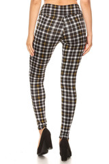 Mustard Accent Plaid High Waisted Treggings with Zipper Pockets