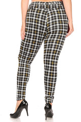 Belted Mustard Accent Plaid Plus Size Treggings with Pockets