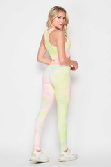 2 Piece Pink and Yellow Tie Dye Crop Top and Legging Set