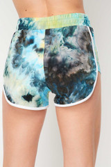 Buttery Smooth Blue Tie Dye Side Striped Drawstring Waist Dolphin Shorts