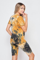 2 Piece Buttery Smooth Camel Tie Dye Biker Shorts and T-Shirt Set - Plus Size