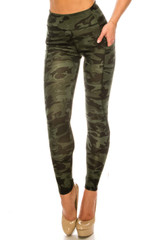 Dark Olive Camouflage Contour Seam High Waisted Sport Leggings with Pockets