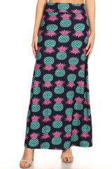 Teal Pineapple Plus Size Buttery Soft Maxi Skirt
