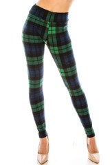 Buttery Smooth Christmas Green Plaid Extra Plus Size Leggings - 3X-5X
