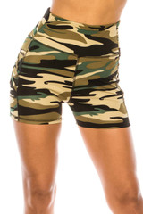 Crisscross Camouflage High Waist Sport Biker Shorts with Side Pocket