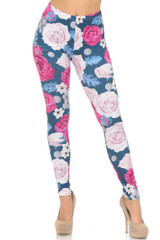 Soft Double Brushed Jumbo Pink and Red Rose Leggings