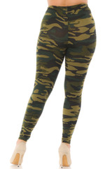 Brushed  Green Camouflage Extra Plus Size Leggings - 3X-5X