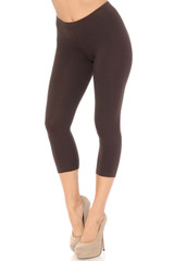 45 degree angle of brown USA Cotton Capri Length Leggings