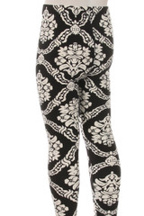 Wholesale Buttery Soft Black Damask Kids Leggings