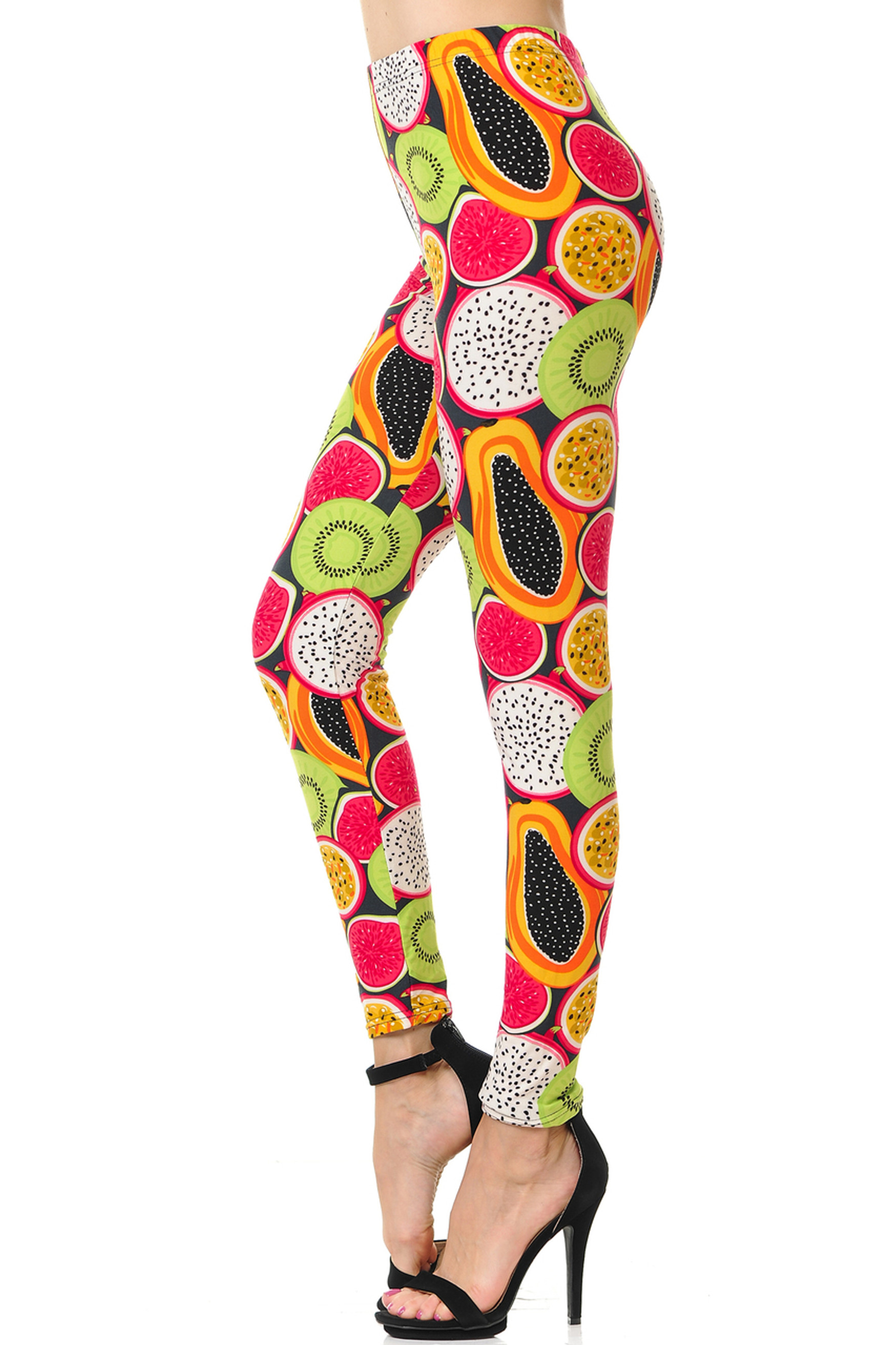 Brushed Colorful Tropical Fruit Plus Size Leggings - 3X-5X