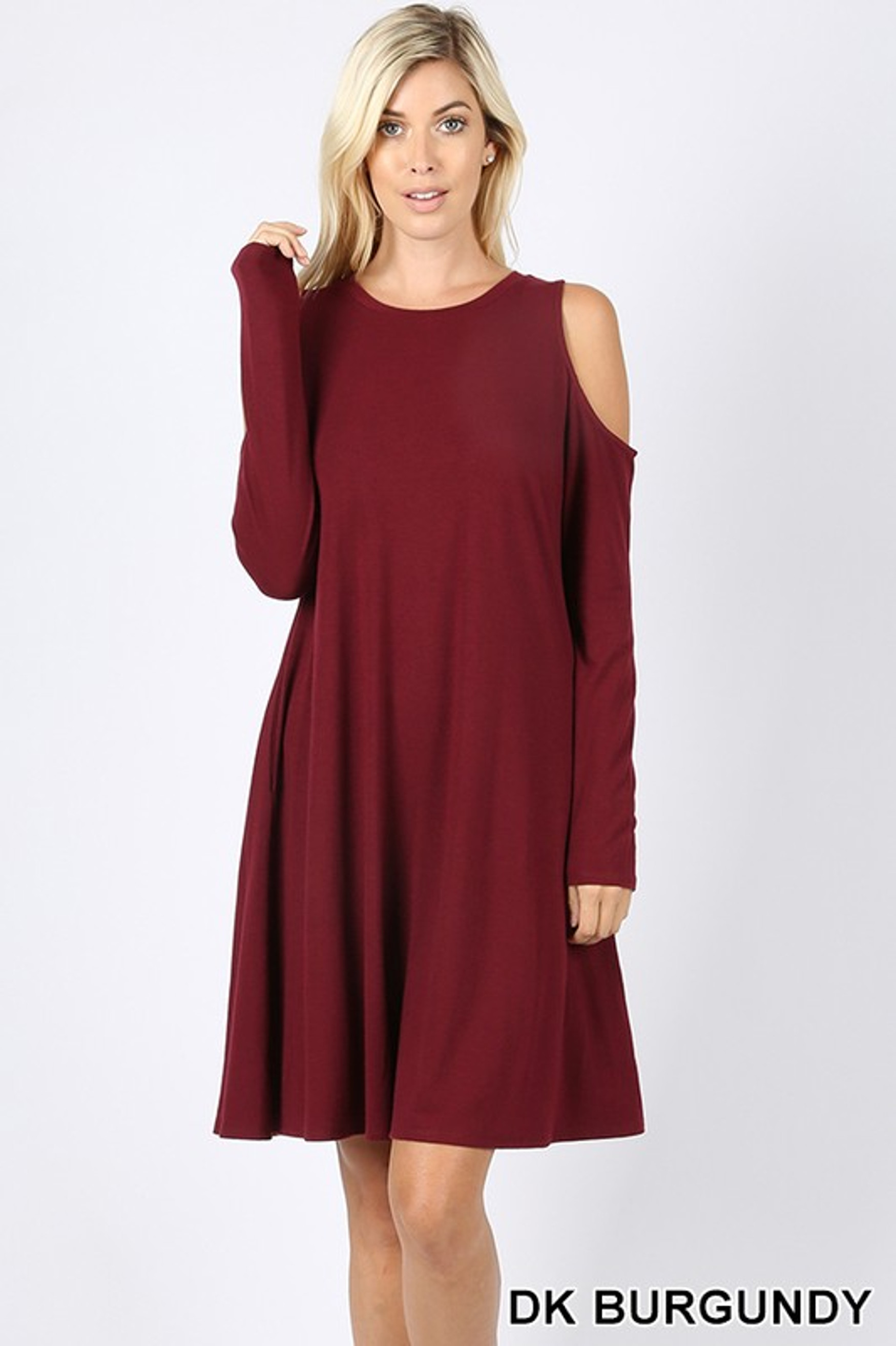 Premium Long Sleeve Cold Shoulder Rayon Tunic with Pockets