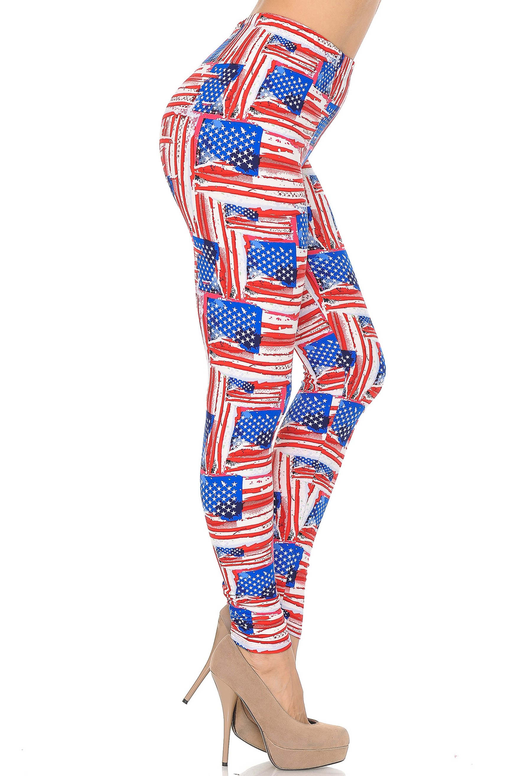 Soft Brushed Watercolor USA Flag Plus Size Leggings