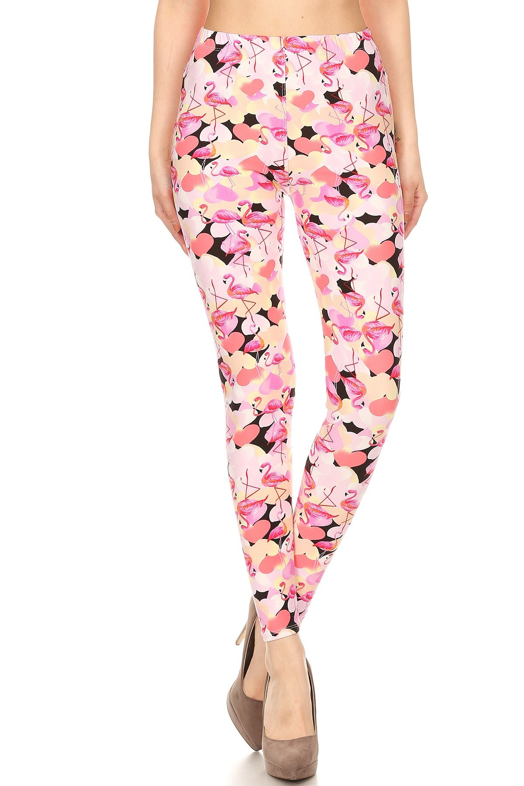 Front of Soft Brushed Gorgeous Pink Flamingos Leggings - XSmall