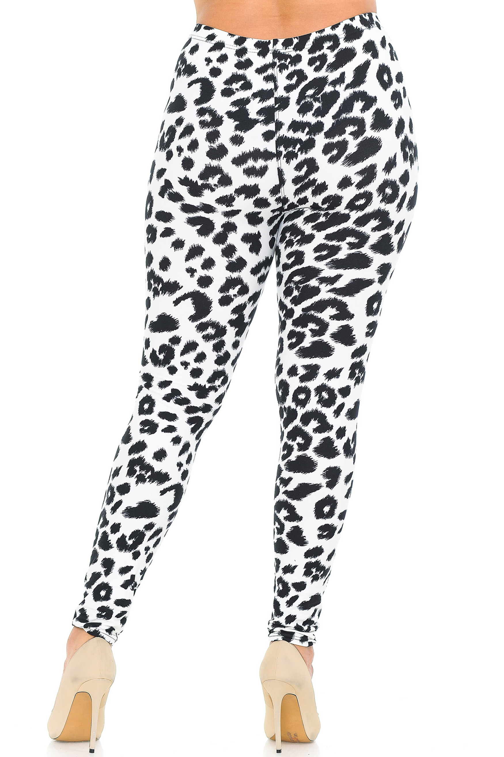 Soft Brushed Ivory Spotted Leopard Plus Size Leggings