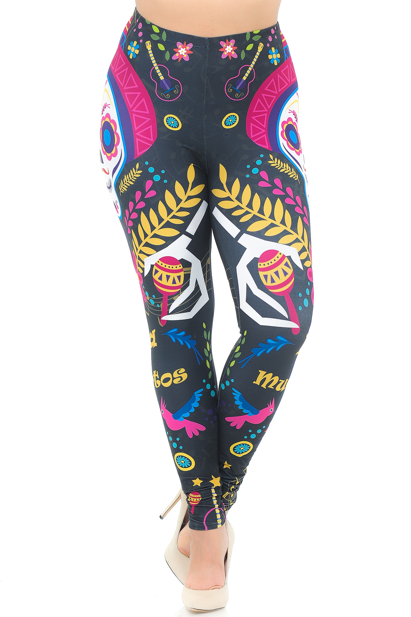 Creamy Soft Day of the Dead Extra Plus Size Leggings - 3X-5X - USA Fashion™