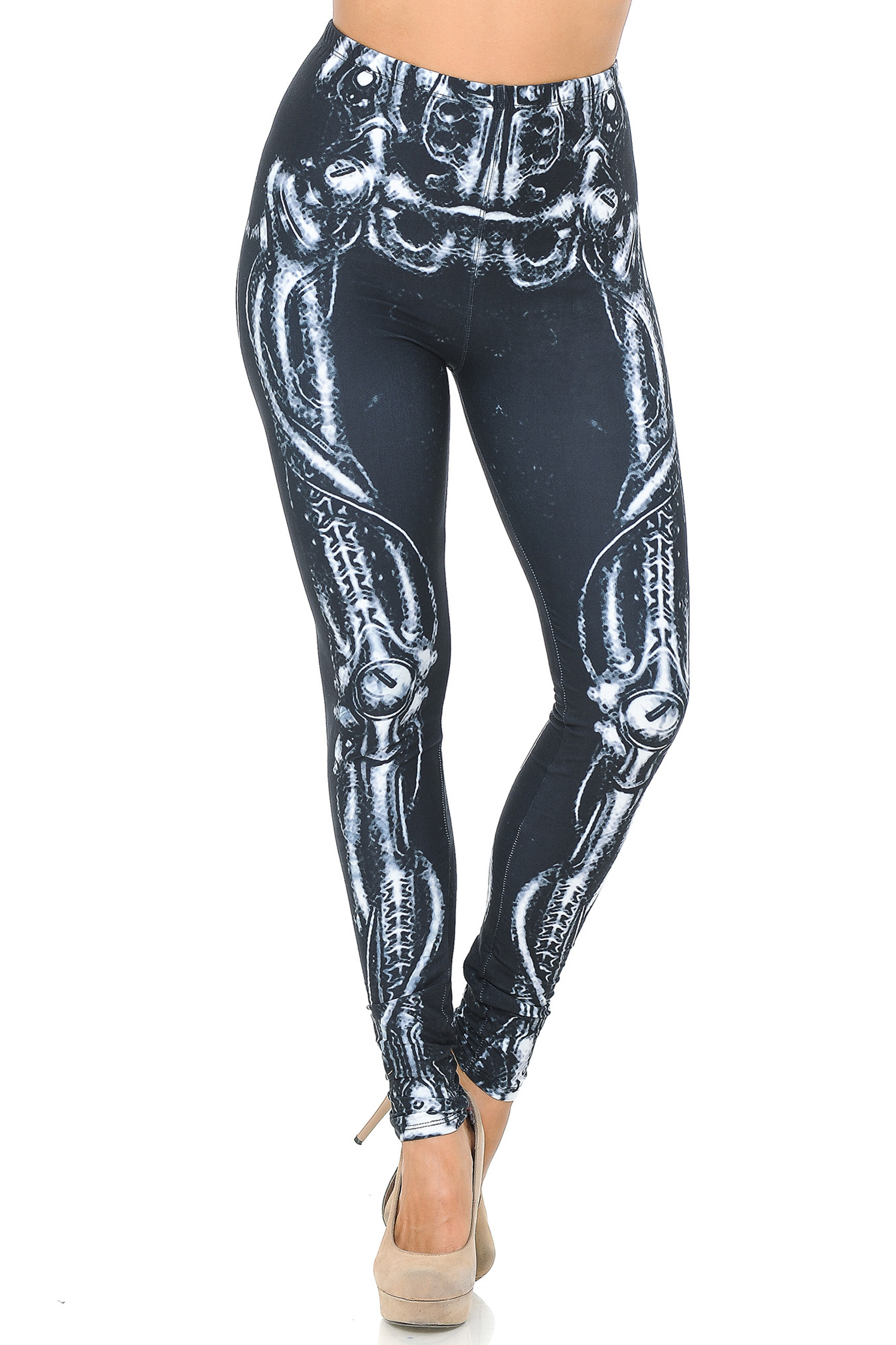 Creamy Soft Black Bio Mechanical Skeleton Leggings (Steam Punk) - USA Fashion™