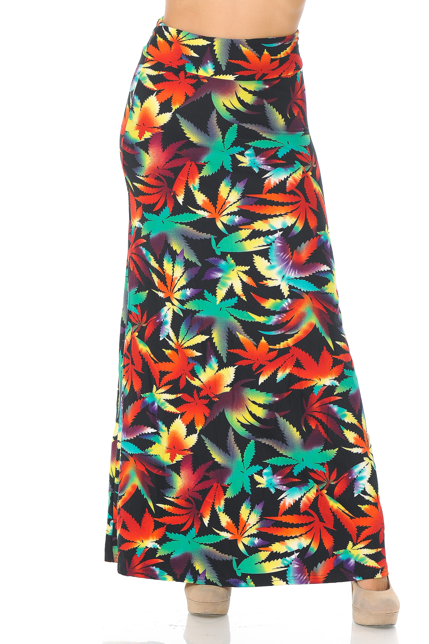 Brushed Rainbow Marijuana Maxi Skirt