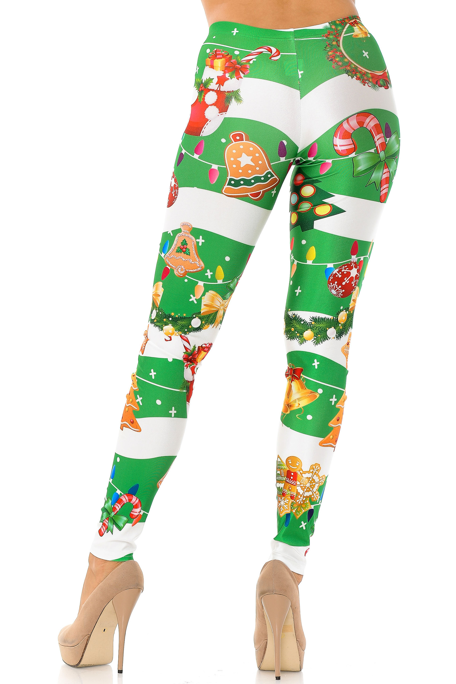 Holiday Green Christmas Garland Wrap Leggings - Plus Size