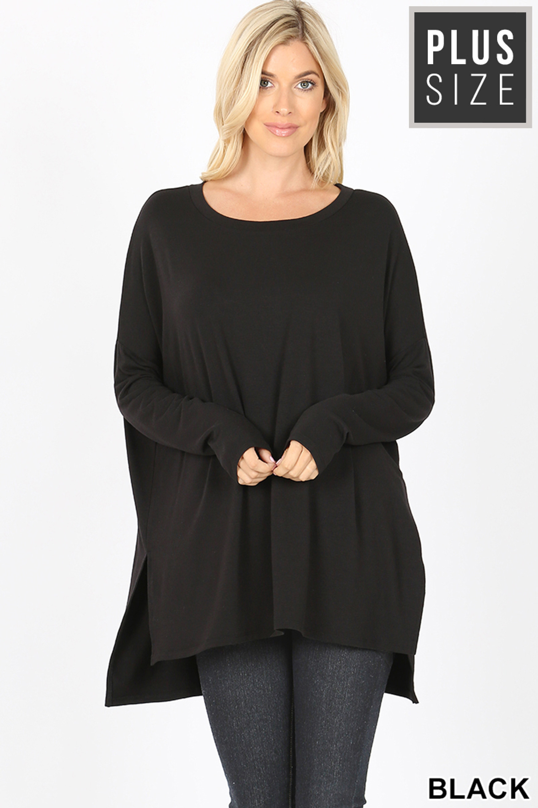 Dolman Sleeve Round Neck Side Cut HI-LOW Hem Plus Size Top | Only