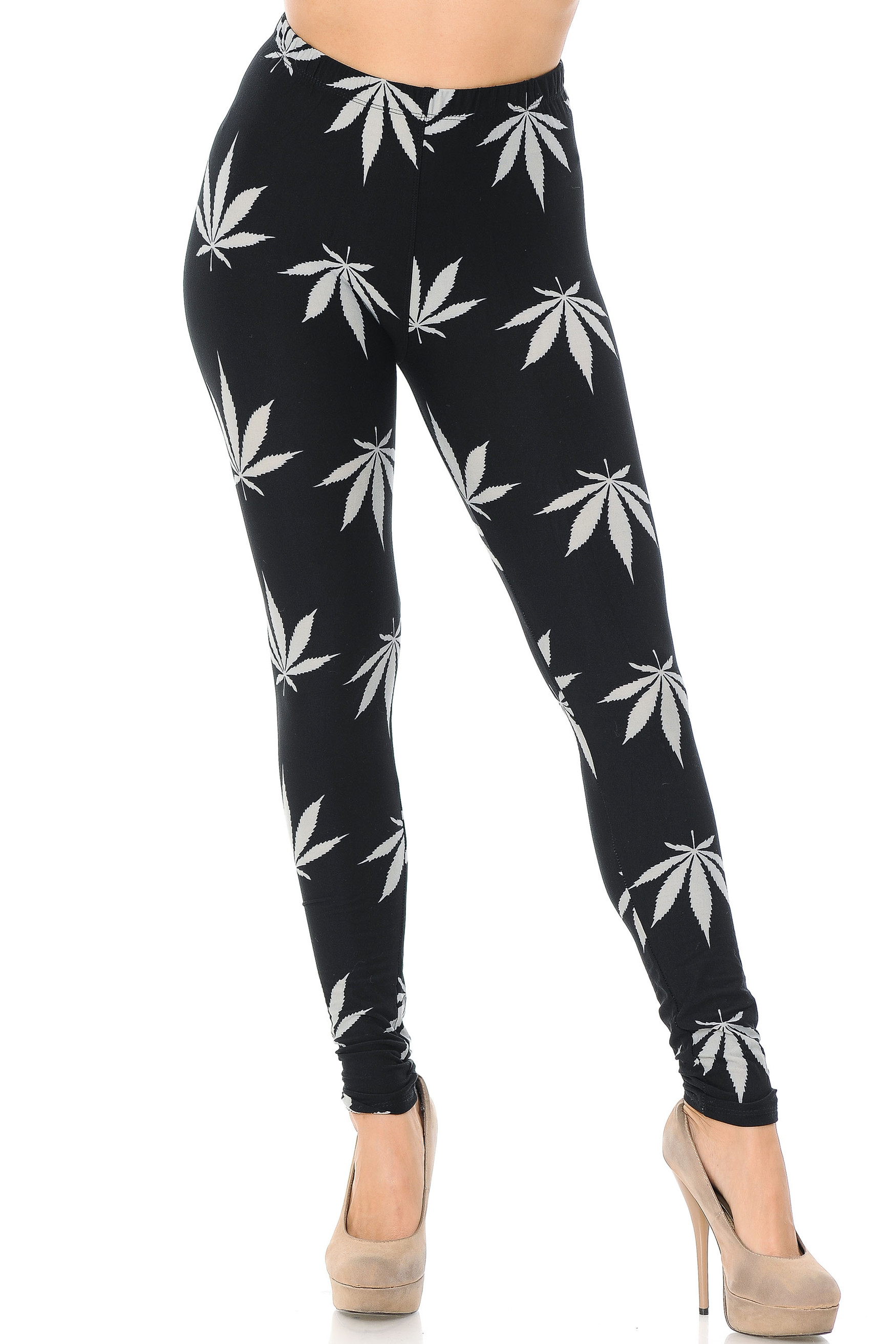 Brushed Black Marijuana Plus Size Leggings