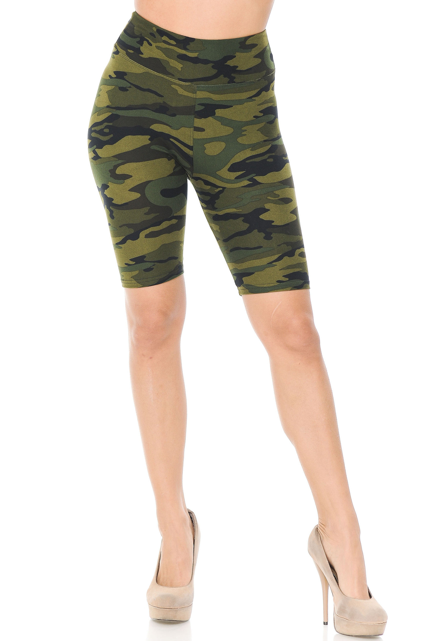 Brushed  Green Camouflage Shorts - 3 Inch Waist Band