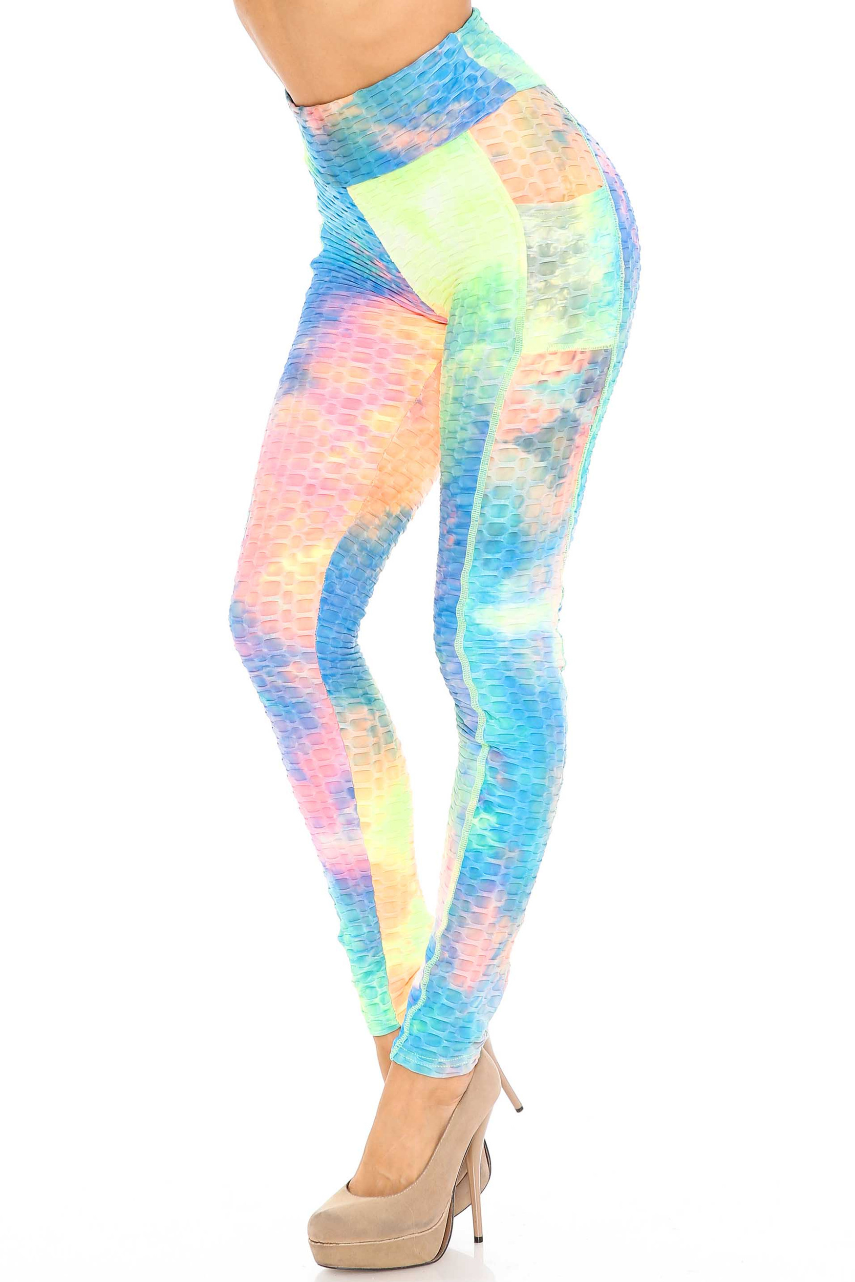 Premium Neon Tie Dye Scrunch Butt Workout Leggings with Side Pockets