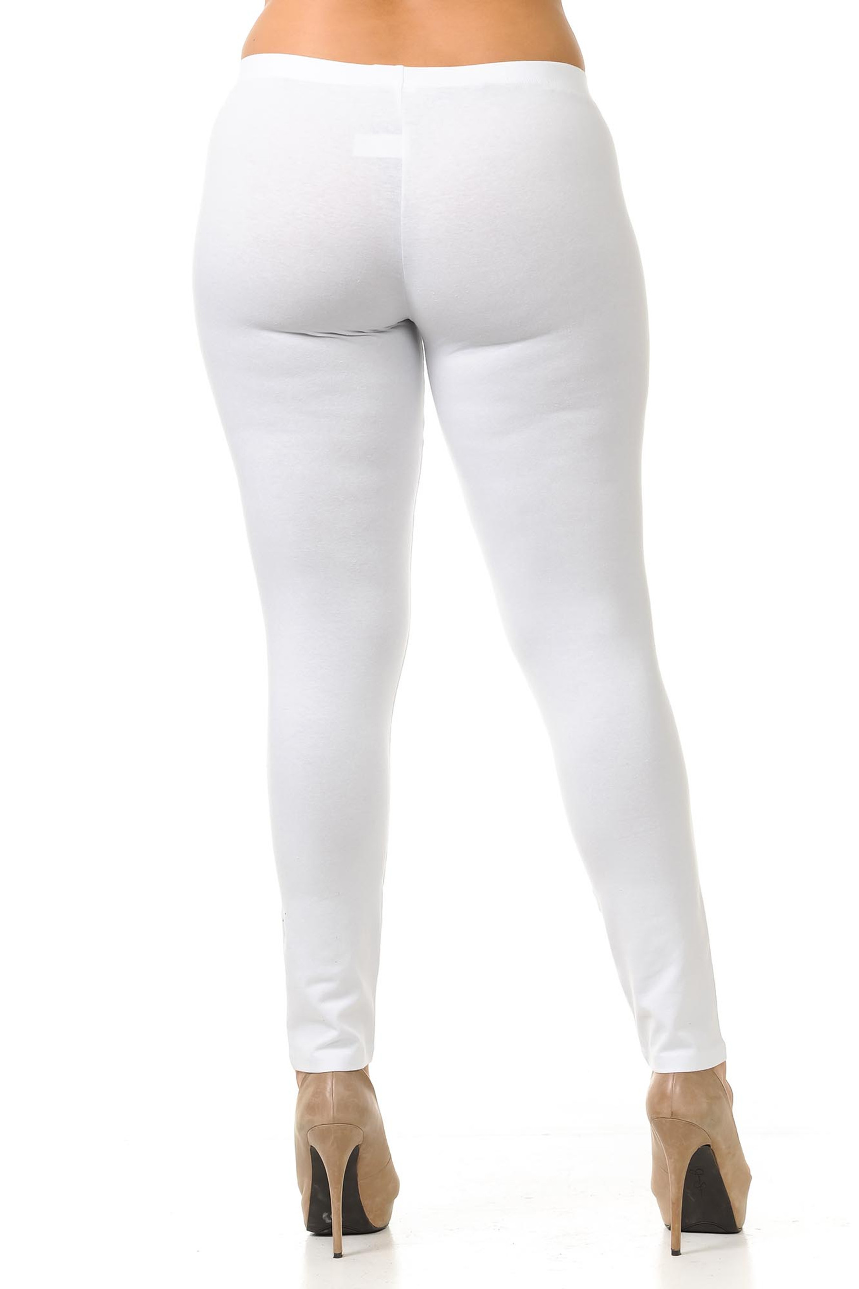 Rear view image of White USA Cotton Full Length Leggings - Plus Size 
