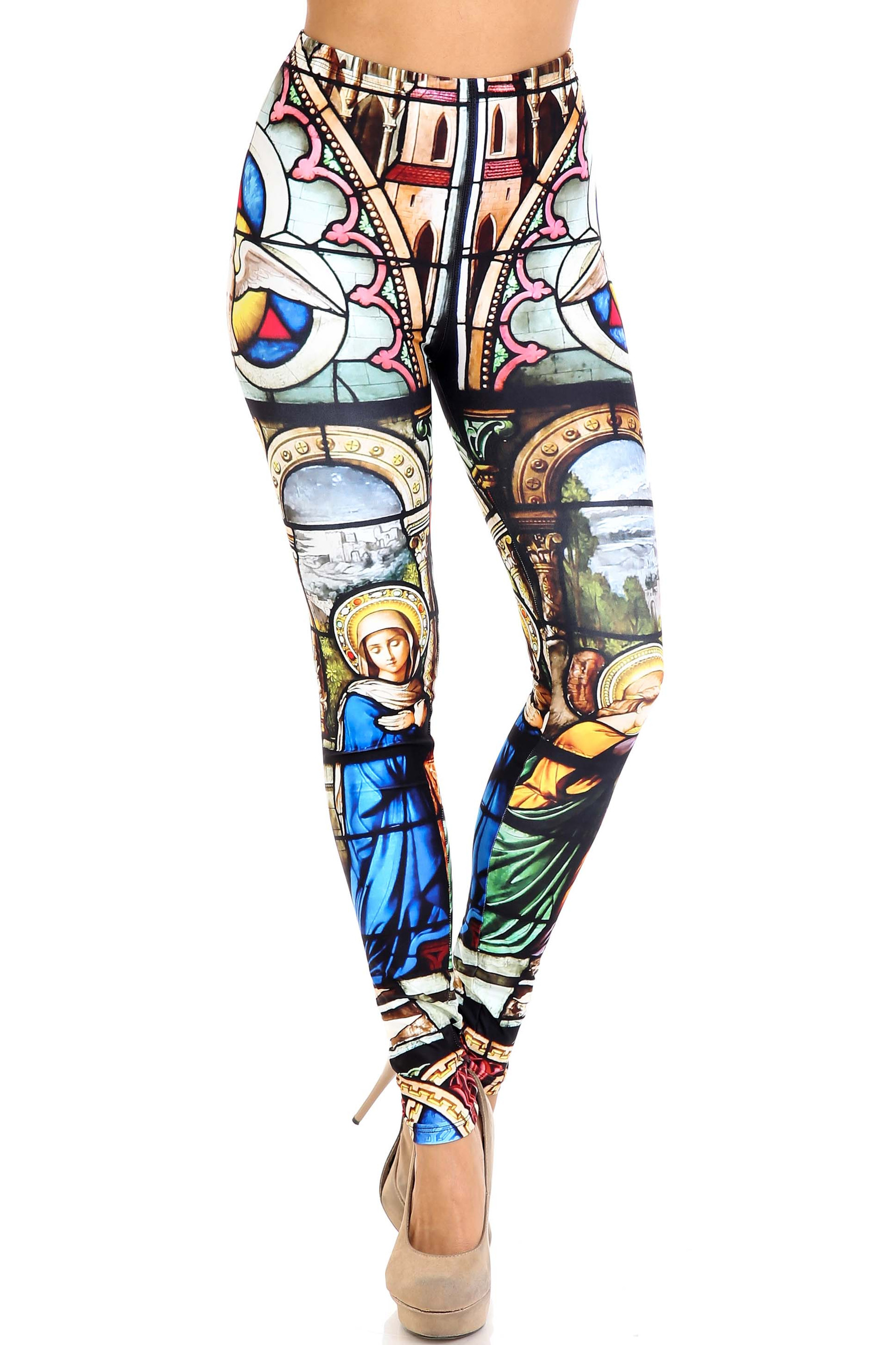 Creamy Soft Stained Glass Cathedral Extra Plus Size Leggings - 3X-5X - USA Fashion™