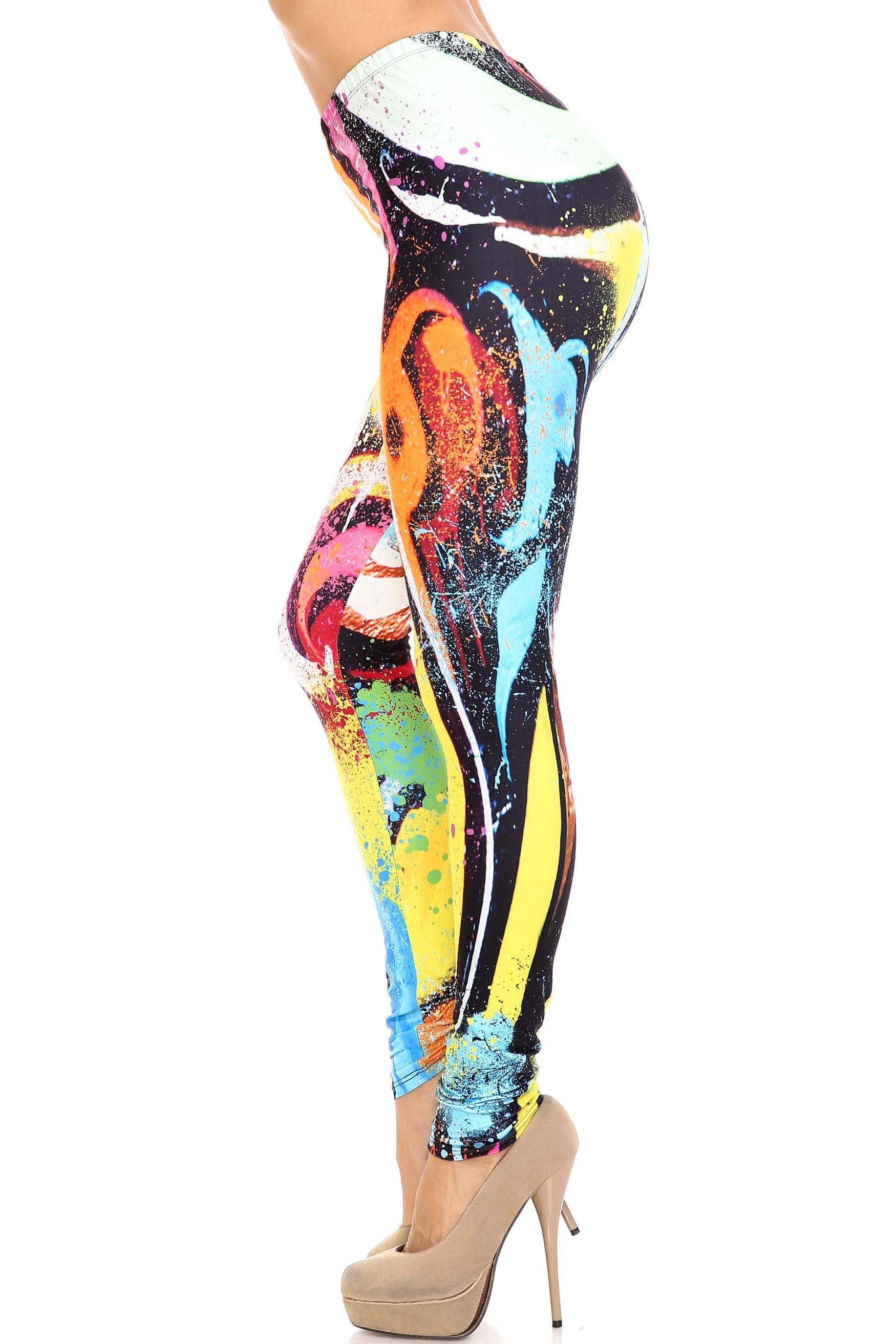 Creamy Soft Colorful Paint Strokes Extra Plus Size Leggings - 3X-5X - USA Fashion™