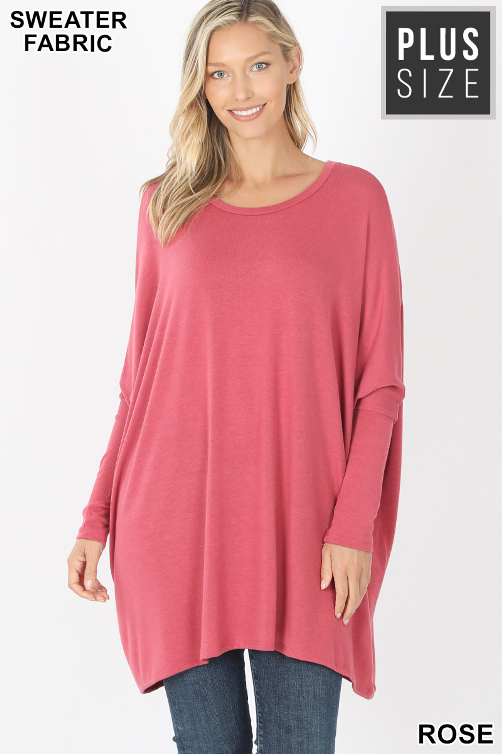 Front view of Rose Oversized Round Neck Poncho Plus Size Sweater