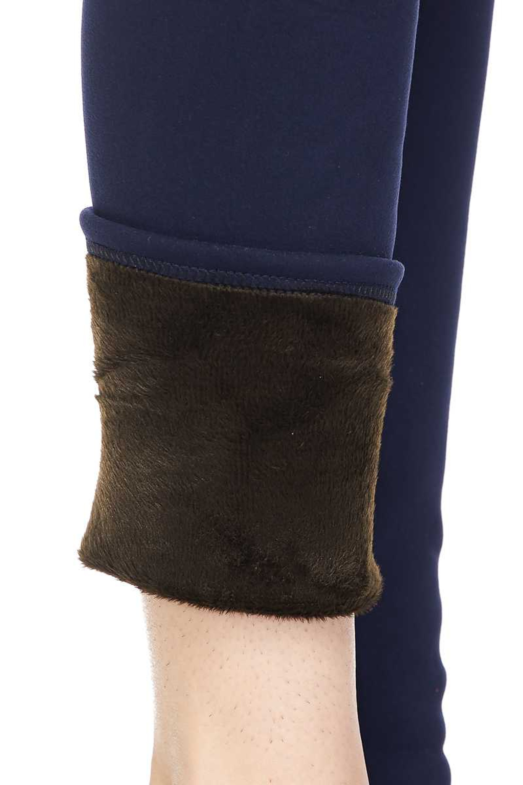 Solid Warm Fur Lined High Waisted Leggings - 3 Inch