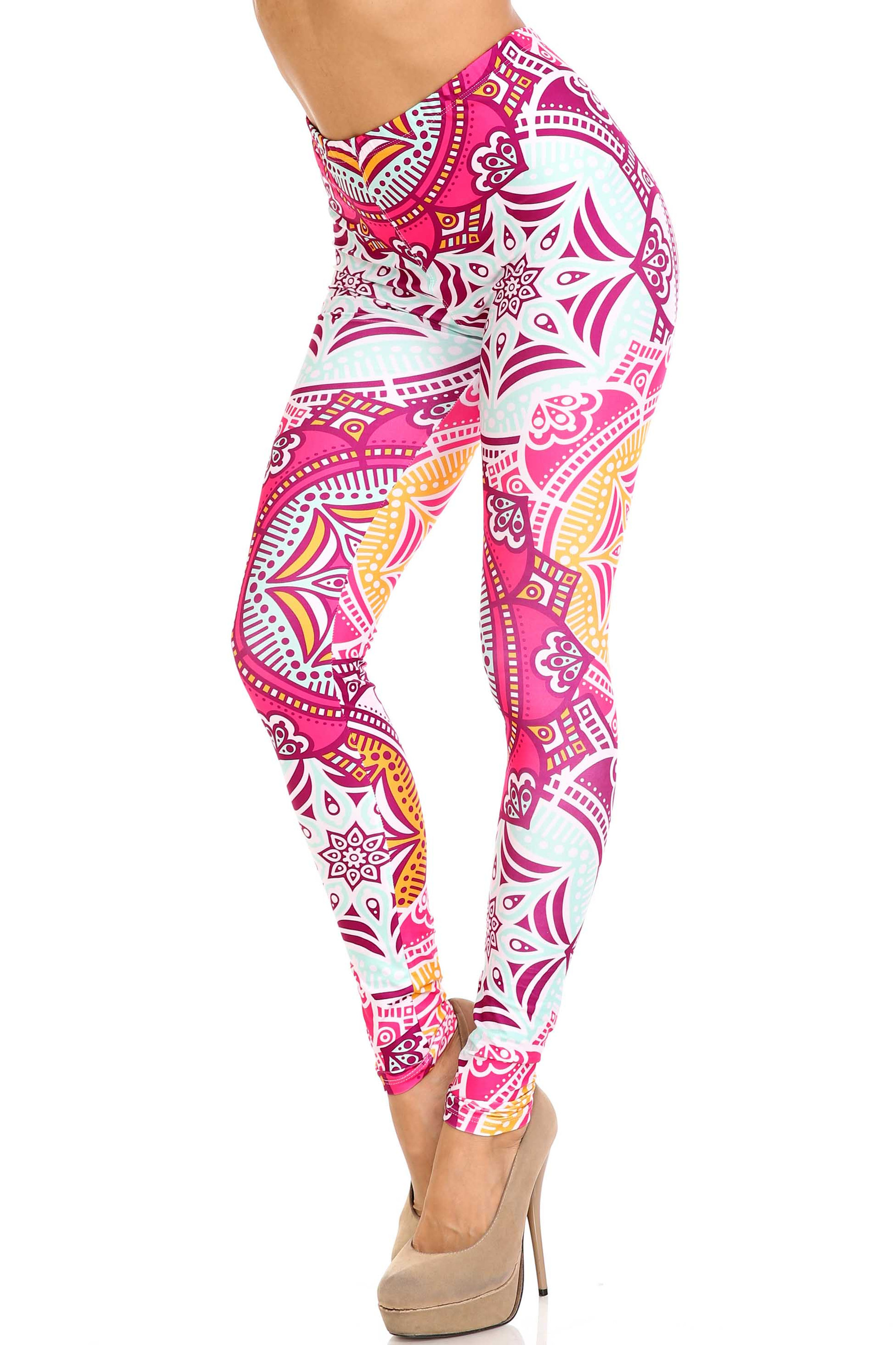 Creamy Soft Cyan Mandala Extra Plus Size Leggings - 3X-5X - USA Fashion™