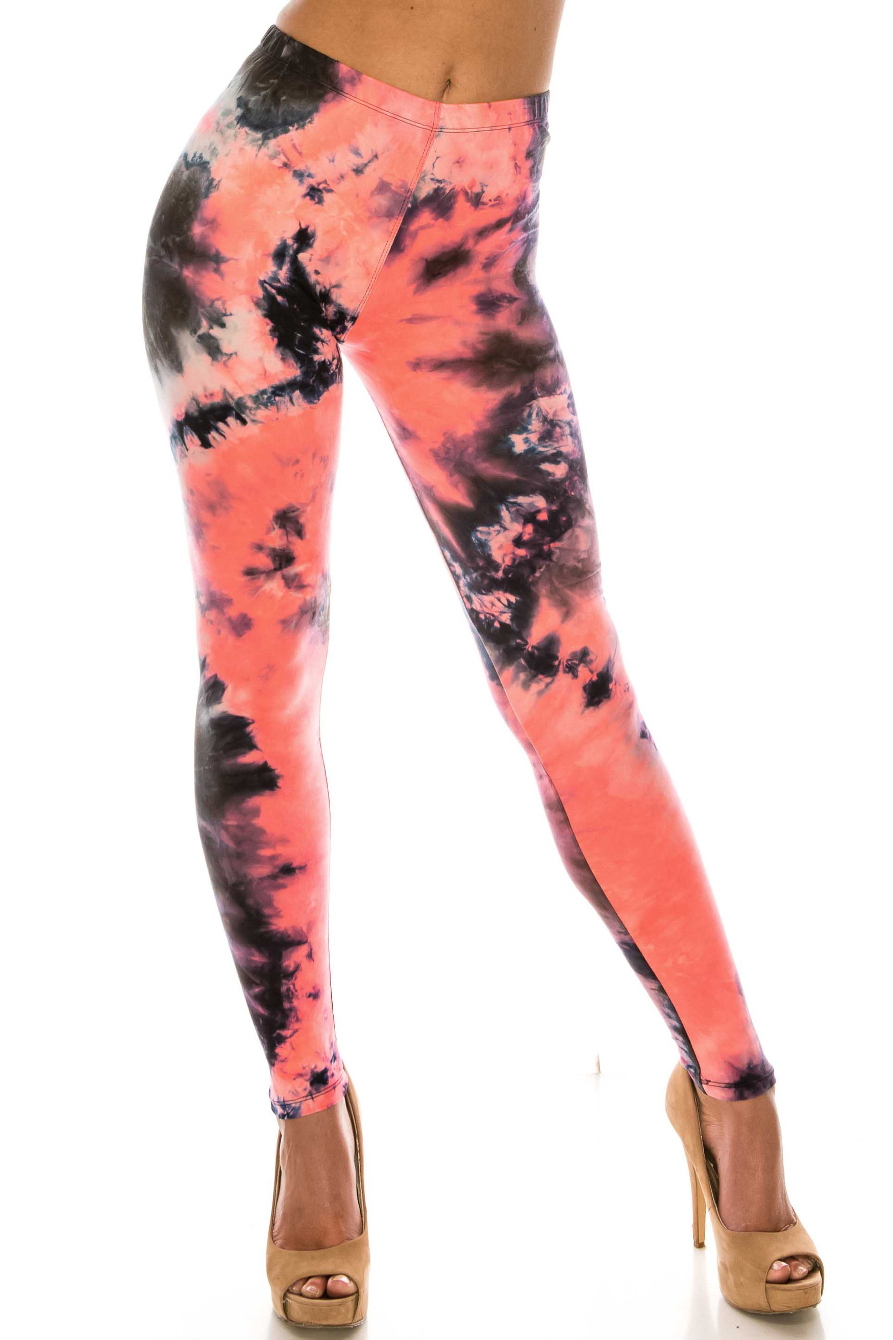 Buttery Soft Coral Tie Dye Extra Plus Size Leggings - 3X-5X