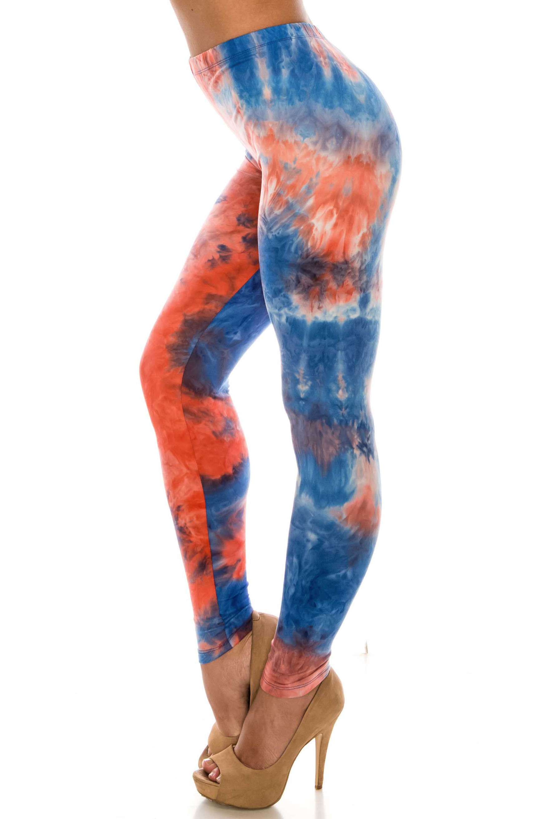 Buttery Soft Red and Blue Tie Dye Plus Size Leggings