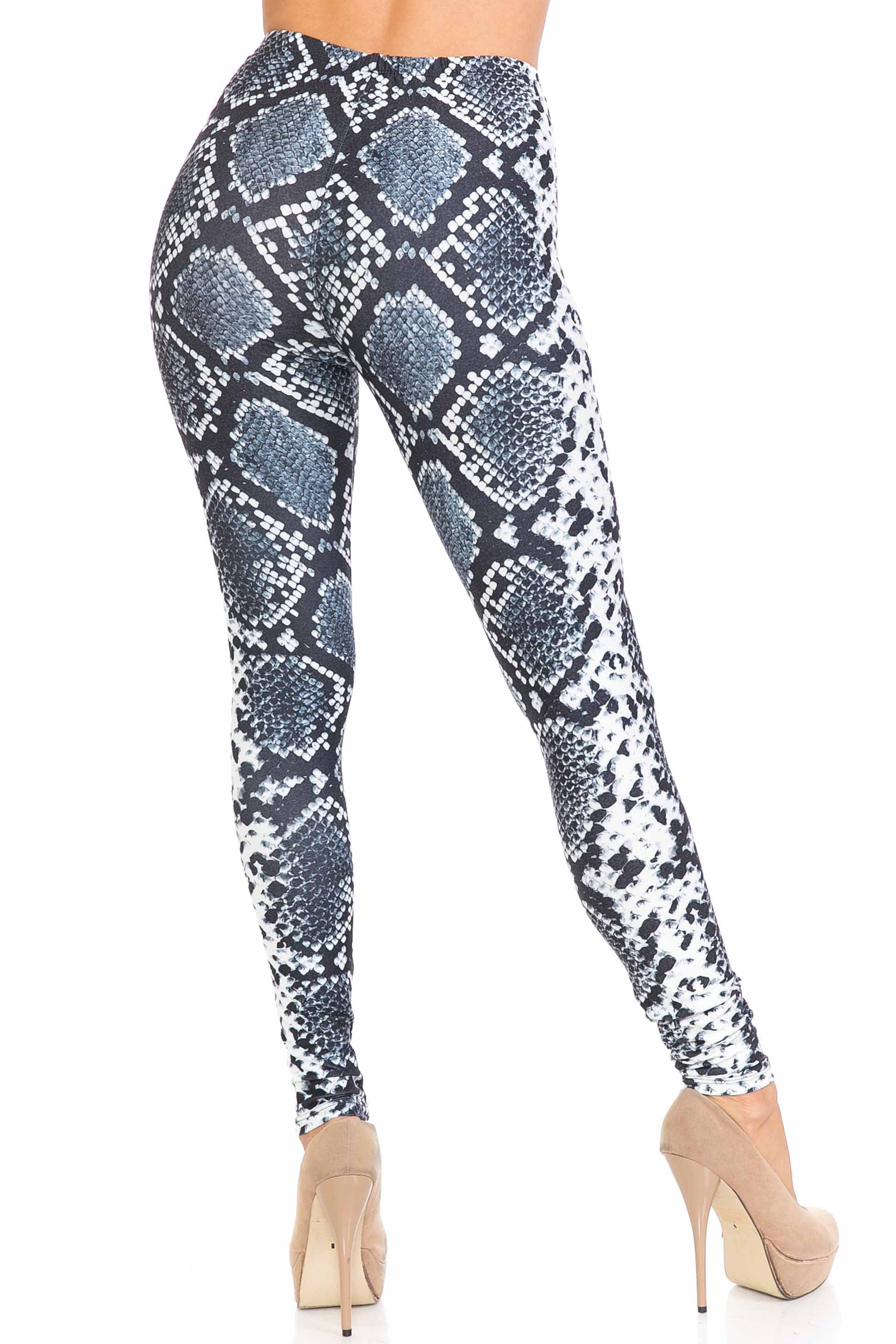 Back view of our sexy Creamy Soft Steel Blue Boa Extra Plus Size Leggings - 3X-5X - USA Fashion™ with a sassy all over reptile print.