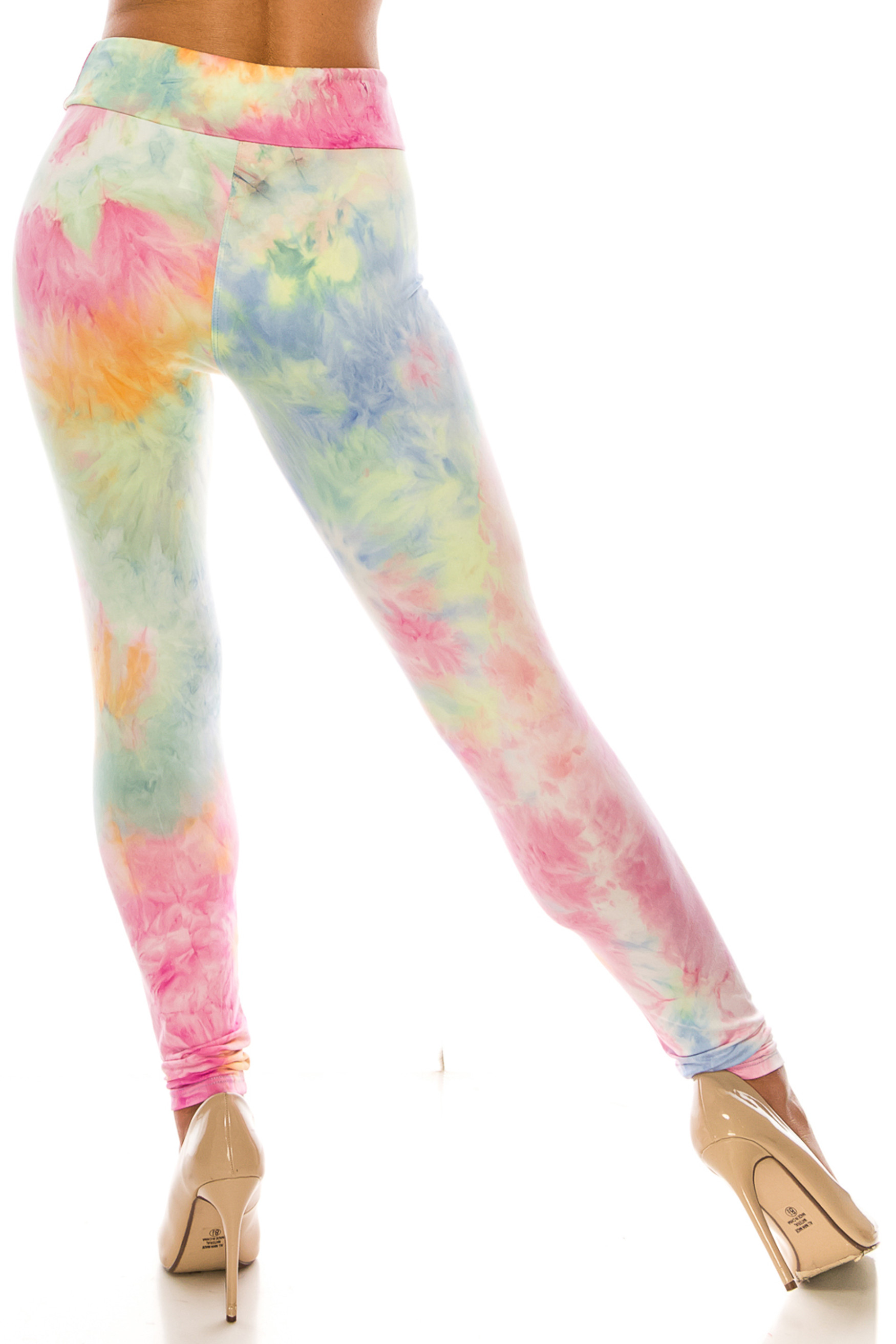 Back side image of Buttery Soft Multi-Color Pastel Tie Dye High Waisted Leggings  showing off the stunning continued design.