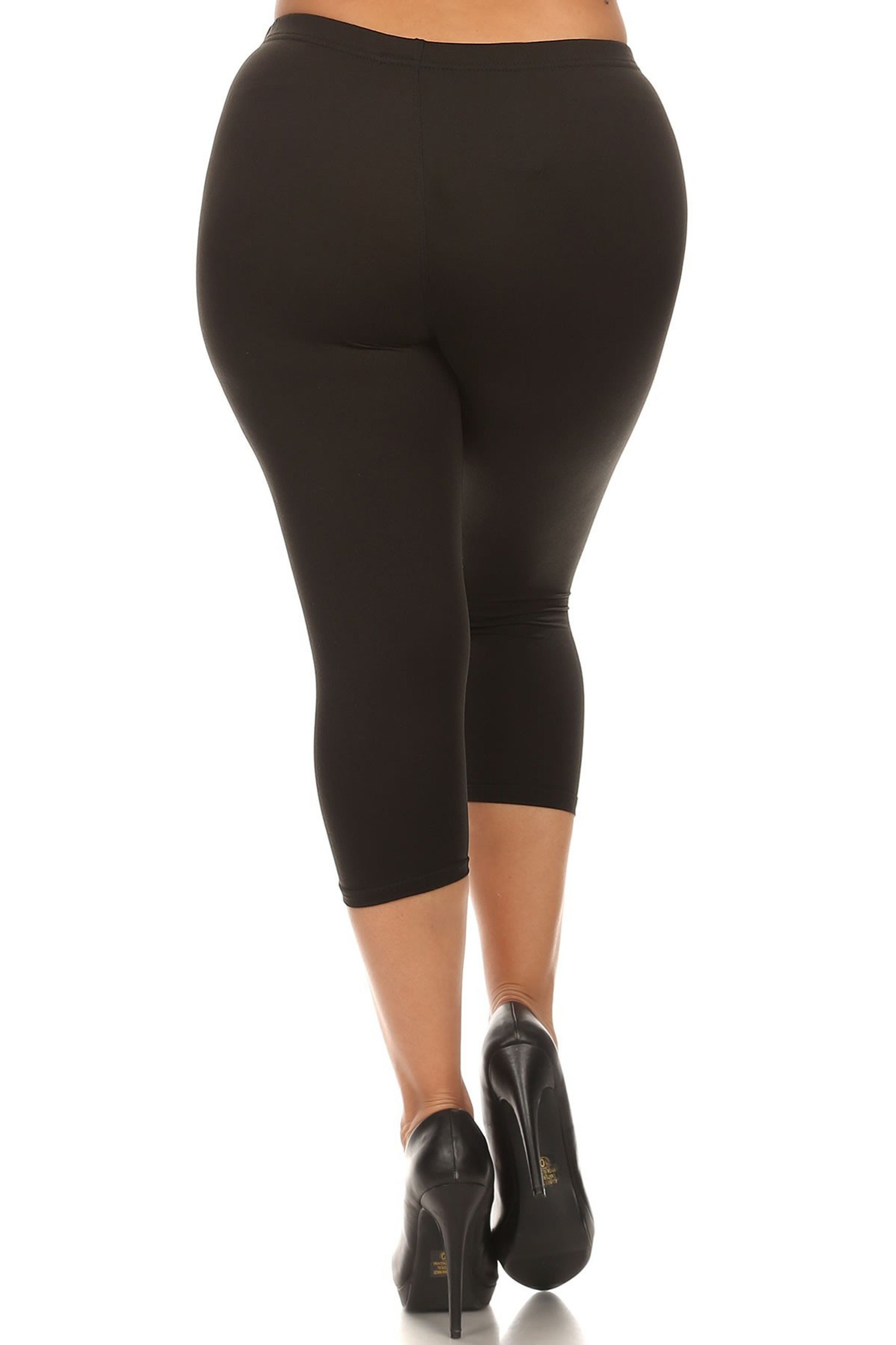 Back side image of Black Buttery Soft Basic Solid Extra Plus Size Capris - 3X-5X - New Mix