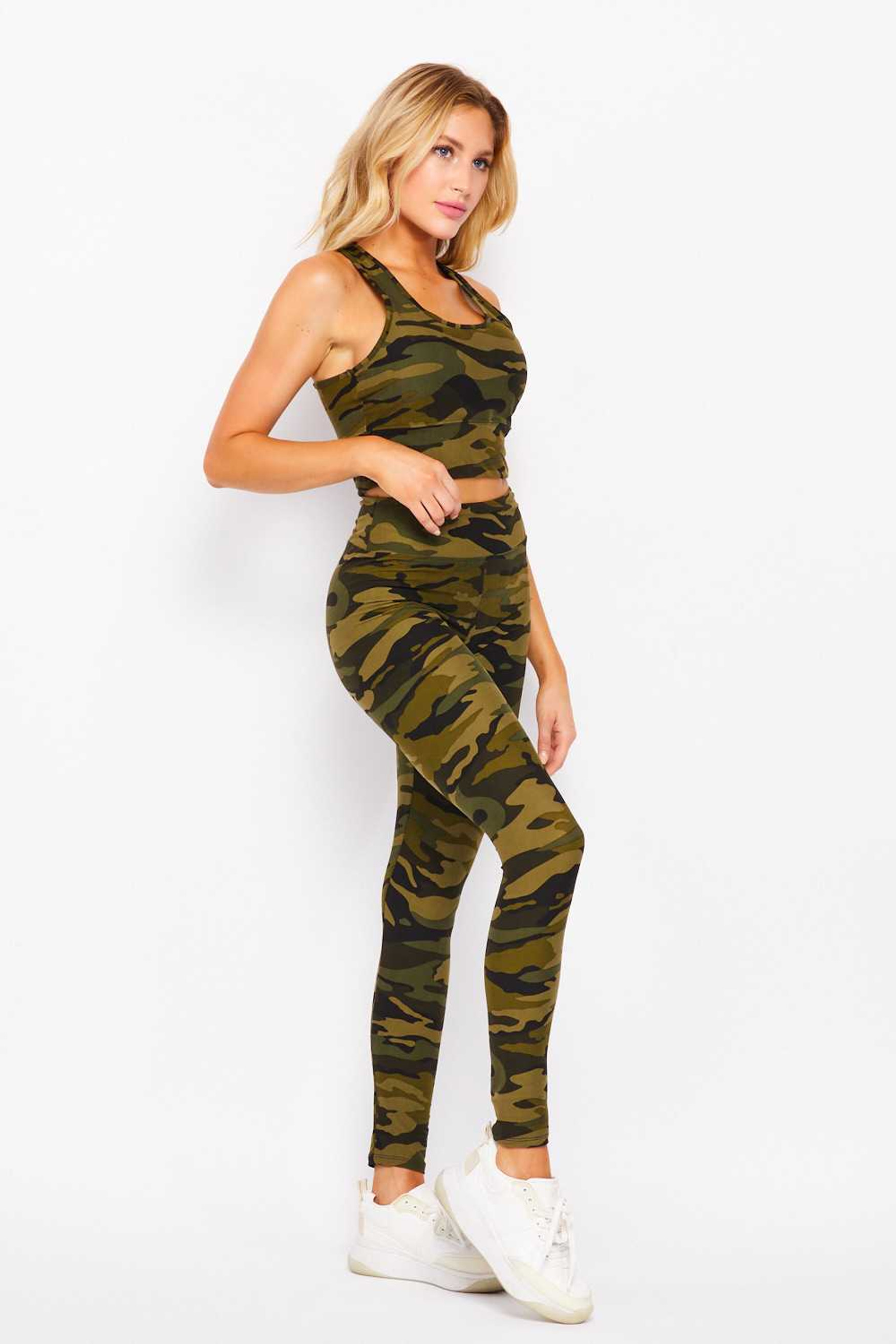 Buttery Soft High Waisted 3 Inch Camouflage Leggings and Crop Bra Set